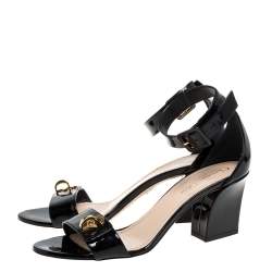 Dior Black Patent Leather C'est Ankle Strap Block Heel Sandal Size 39
