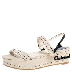 مملوكة مسبقًا Dior Beige Canvas Ankle Strap Platform Sandals Size 41