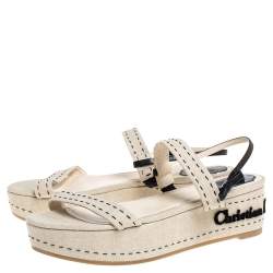 مملوكة مسبقًا Dior Beige Canvas Ankle Strap Platform Sandals Size 41