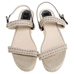 مملوكة مسبقًا Dior Beige Canvas Ankle Strap Platform Sandals Size 41