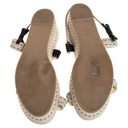 مملوكة مسبقًا Dior Beige Canvas Ankle Strap Platform Sandals Size 41