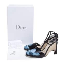 Dior Black Floral Print Leather Optique Wedge Ankle Strap Sandals Size 38