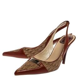 Pre Owned Dior Brown Leather and Canvas Vintage Diorissimo Pointed Toe Slingback Sandals Size 39.5