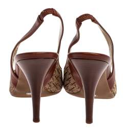 Pre Owned Dior Brown Leather and Canvas Vintage Diorissimo Pointed Toe Slingback Sandals Size 39.5