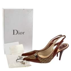 Pre Owned Dior Brown Leather and Canvas Vintage Diorissimo Pointed Toe Slingback Sandals Size 39.5