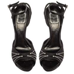 Pre Owned Dior Black Satin Crystal Embellished Ankle Wrap Platform Sandals Size 40
