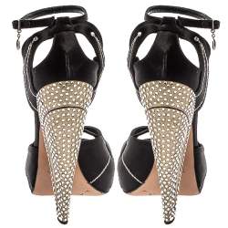 Pre Owned Dior Black Satin Crystal Embellished Ankle Wrap Platform Sandals Size 40