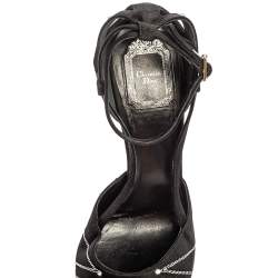Pre Owned Dior Black Satin Crystal Embellished Ankle Wrap Platform Sandals Size 40