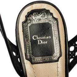 مملوكة مسبقًا Dior Black Leather Cannage Cutout Ankle Strap Wedge Platform Sandals Size 37.5