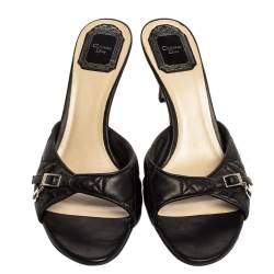 مملوكة مسبقًا صندل ديور مقدمة مفتوحة إبزيم جلد كاناج أسود مقاس 39