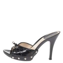 Dior Black Quilted Patent Leather Clog Sandals Size 36.5