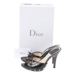 Dior Black Quilted Patent Leather Clog Sandals Size 36.5