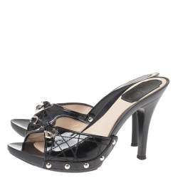 Dior Black Quilted Patent Leather Clog Sandals Size 36.5