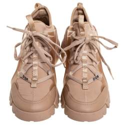 Pre Owned Dior Beige Stretch Fabric And Leather Trim D-Connect Low Top Sneakers Size 38