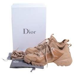 Pre Owned Dior Beige Stretch Fabric And Leather Trim D-Connect Low Top Sneakers Size 38