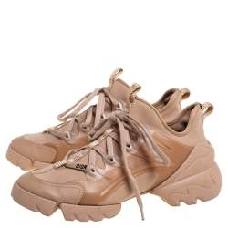 Pre Owned Dior Beige Stretch Fabric And Leather Trim D-Connect Low Top Sneakers Size 38