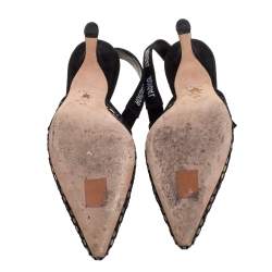 Pre Owned Dior Black Mesh Embroidered And Suede Trim Ribbon J'Adior Slingback Sandals Size 40.5