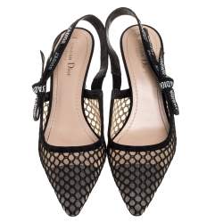 Pre Owned Dior Black Mesh Embroidered And Suede Trim Ribbon J'Adior Slingback Sandals Size 40.5
