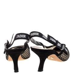 Pre Owned Dior Black Mesh Embroidered And Suede Trim Ribbon J'Adior Slingback Sandals Size 40.5