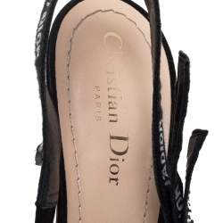 Pre Owned Dior Black Mesh Embroidered And Suede Trim Ribbon J'Adior Slingback Sandals Size 40.5