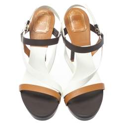 Pre Owned Dior Tri Color Leather Ankle Strap Open Toe Sandals Size 41