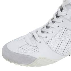 مملوكة مسبقًا Dior White Perforated Leather D-Fence Knee-High Lace-up Sneaker Size 36.5