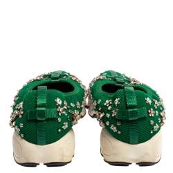Pre Owned Dior Green Embellished Mesh Fusion Low Top Sneakers 38.5