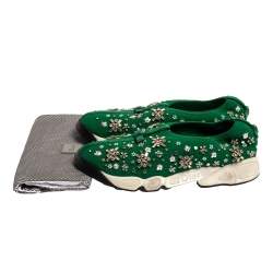 Pre Owned Dior Green Embellished Mesh Fusion Low Top Sneakers 38.5