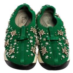Pre Owned Dior Green Embellished Mesh Fusion Low Top Sneakers 38.5