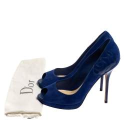 Pre Owned Dior Royal Blue Suede and Patent Leather Floral Detailed Peep Toe Pumps Size 39.5