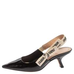 مملوكة مسبقًا Dior Black Patent Leather J'adior Slingback Sandals Size 35.5