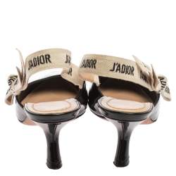 مملوكة مسبقًا Dior Black Patent Leather J'adior Slingback Sandals Size 35.5