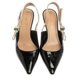 مملوكة مسبقًا Dior Black Patent Leather J'adior Slingback Sandals Size 35.5