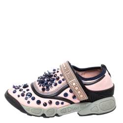 Pre Owned حذاء رياضي ديور "فيوجن" طراز منخفض من أعلى مزخرف قماش مرن وردي مقاس 35