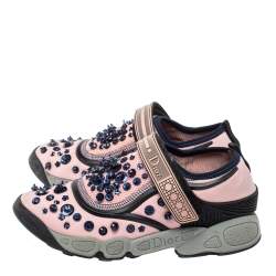 Pre Owned حذاء رياضي ديور "فيوجن" طراز منخفض من أعلى مزخرف قماش مرن وردي مقاس 35