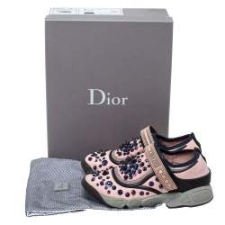 Pre Owned حذاء رياضي ديور "فيوجن" طراز منخفض من أعلى مزخرف قماش مرن وردي مقاس 35