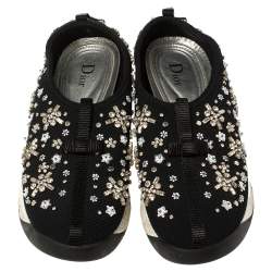 Pre Owned Dior Black Mesh Fusion Crystal Embellished Slip On Sneakers Size 37