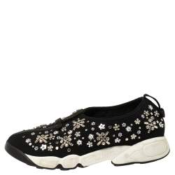 Pre Owned Dior Black Mesh Fusion Crystal Embellished Slip On Sneakers Size 37