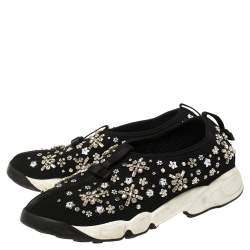 Pre Owned Dior Black Mesh Fusion Crystal Embellished Slip On Sneakers Size 37