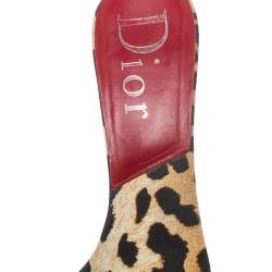 Pre Owned Dior Black/Brown Leopard Print Canvas I love Dior Diva Open Toe Slide Sandals Size 40.5