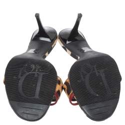 Pre Owned Dior Black/Brown Leopard Print Canvas I love Dior Diva Open Toe Slide Sandals Size 40.5