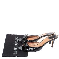 مملوكة مسبقًا Dior Black Cannage Patent Leather Bow Slide Sandals Size 41