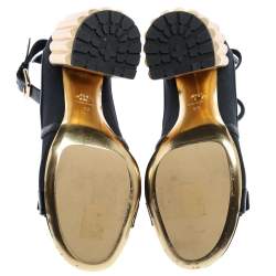 Dior Black Canvas And Leather Trim Glorious Ankle Strap Block Heel Sandals Size 39