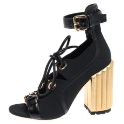 Dior Black Canvas And Leather Trim Glorious Ankle Strap Block Heel Sandals Size 39