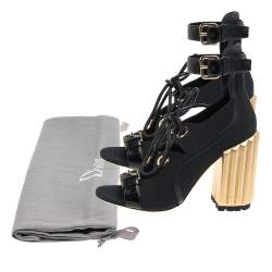 Dior Black Canvas And Leather Trim Glorious Ankle Strap Block Heel Sandals Size 39
