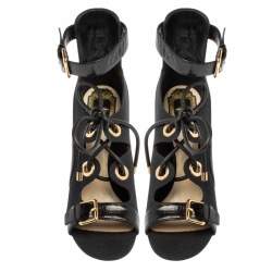 Dior Black Canvas And Leather Trim Glorious Ankle Strap Block Heel Sandals Size 39