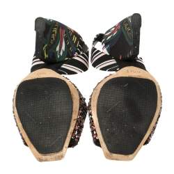 Pre Owned Dior Multicolor Sequins and Fabric Open Toe Wedge Slingback Sandals 38.5