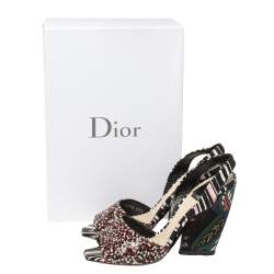 Pre Owned Dior Multicolor Sequins and Fabric Open Toe Wedge Slingback Sandals 38.5