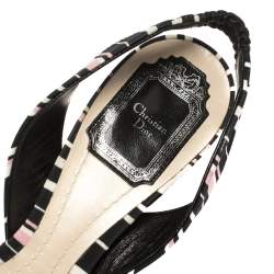 Pre Owned Dior Multicolor Sequins and Fabric Open Toe Wedge Slingback Sandals 38.5