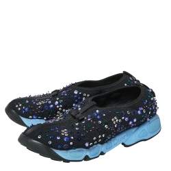 مملوكة مسبقًا حذاء رياضي ديور فيوجن شبكة أسود مزخرف كريستال سليب أون مقاس 38